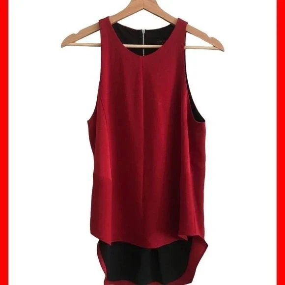 RAG & BONE Top Sleeveless Red/Black Exposed Zipper Hi-Low Hem Size S - Picture 3 of 7